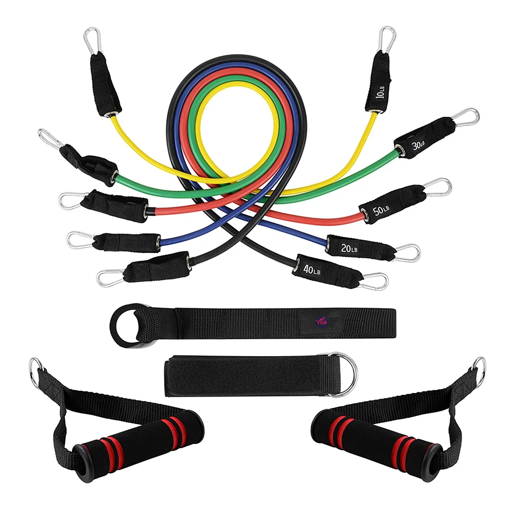 

11pcs set natural latex exercise fitness high elastic resistance band manufacture, Green,yellow,blue red black