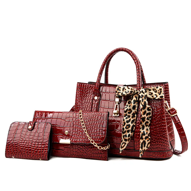 

Fashion Cheap Price crocodile pattern PU Leather Handbags sets with scarf for women Ladies Hand Designer Bags 3pcsin 1 set