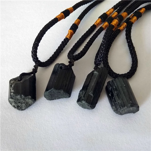 

Wholesale Natural Black Tourmaline rough Stone Crystals Pendant Necklace Charka Healing Wands for gifts