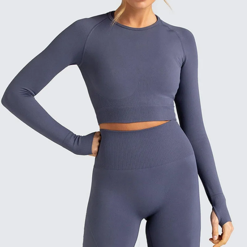 

Customize logo Pure colour long sleeve seamless fitness wear sets