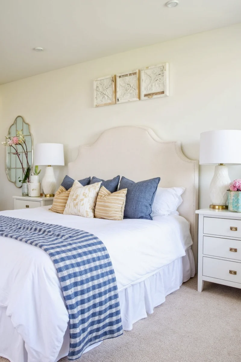 Hidden storage above headboard decor