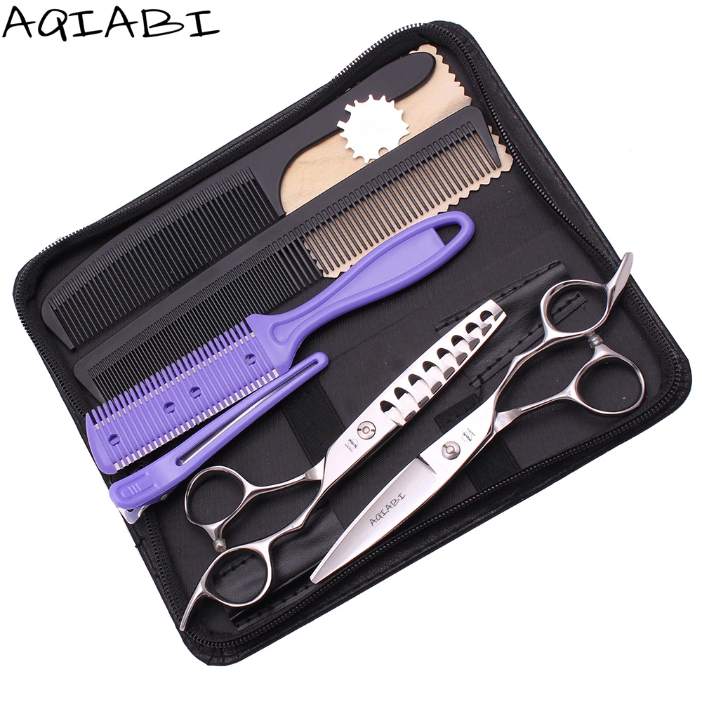 

scissor hair professional 6" AQIABI Brand Japanese Steel Thinning Scissors Hair Cutting Scissors Barber Shears Set A9022, Silver