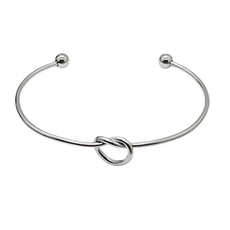 

Wholesale 2021 Trendy Gold Plated Stainless Steel Love Knot Bangle Metal Open Jewelry Bracelet For Women, As view
