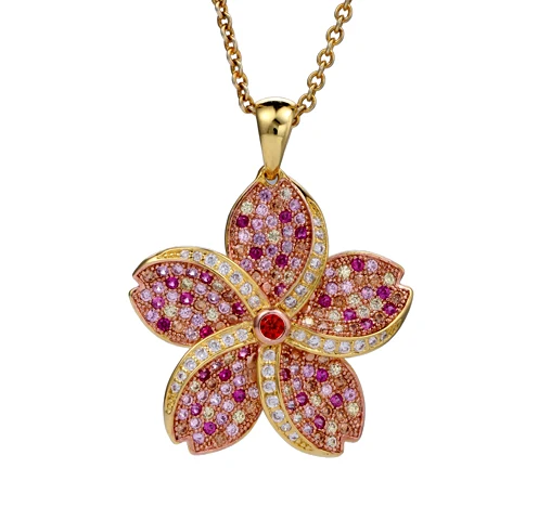 

Popular Silver Jewelry Set CZ Diamond Flower Pendant Necklace Earrings Ring Set