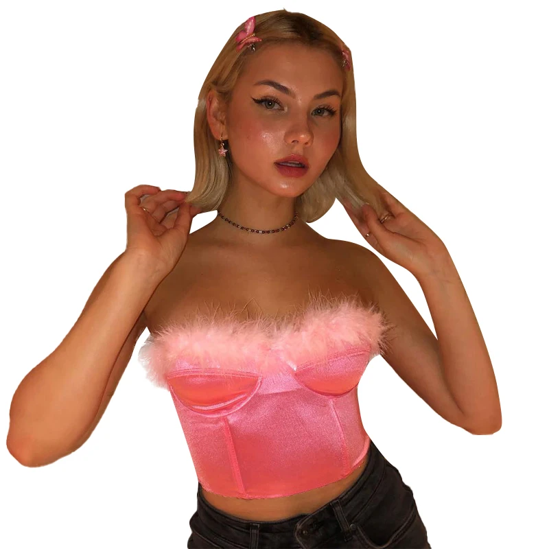 

Summer zipper with hair tube top European and American short foreign trade women's clothing