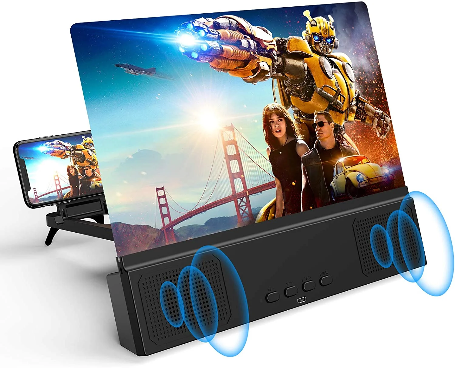 

Foldable Stand 3D mobile phone BT speaker Audio Movies microphone L2 screen amplifier forphone, Black
