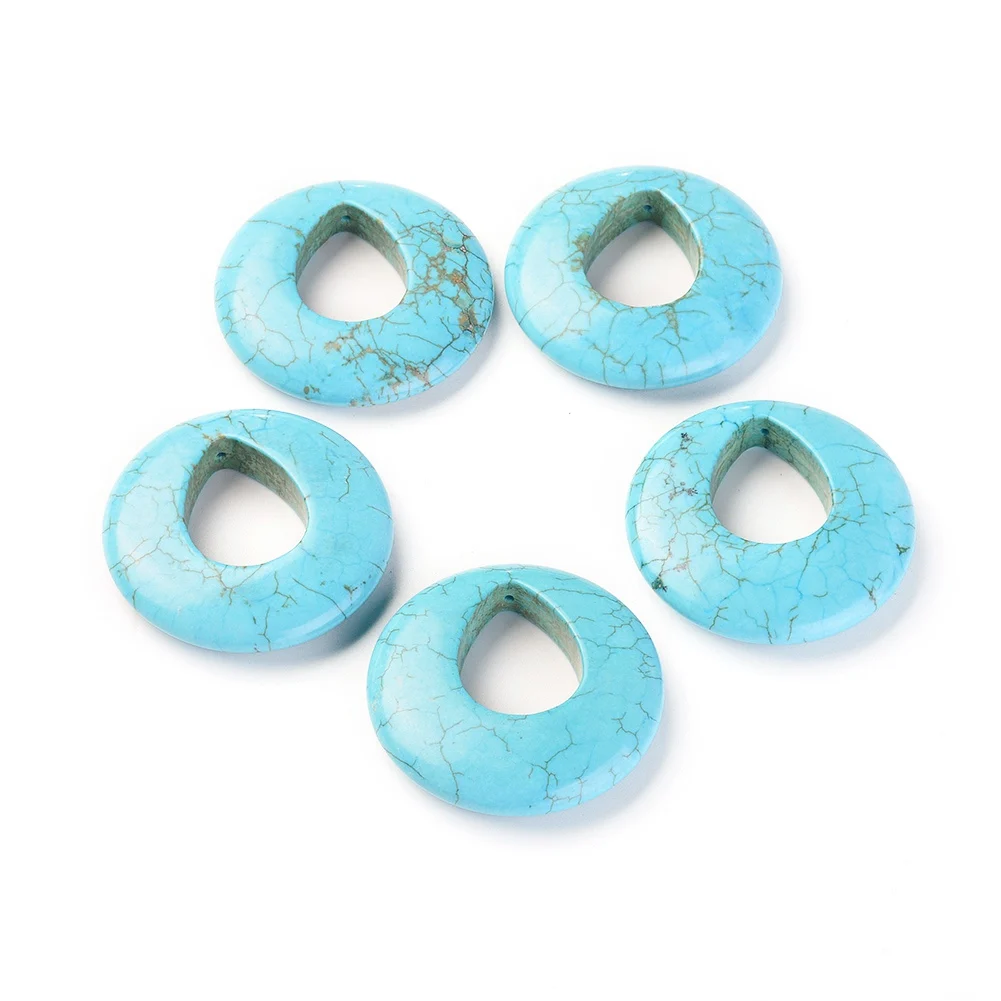 

PandaHall Dyed Flat Round Turquoise Natural Howlite Beads