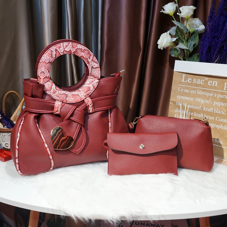 

Eg363 wholesale fashion serpentine handle luxury designer 3 piece bags sets women unique handbags 2021