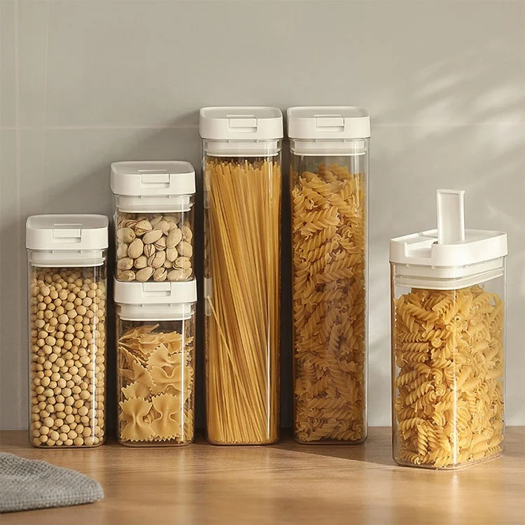 

Clear plastic Free Air Tight Easy Open Lids Cereal Seal Pot Dry Food Storage Containers for Pantry Organization