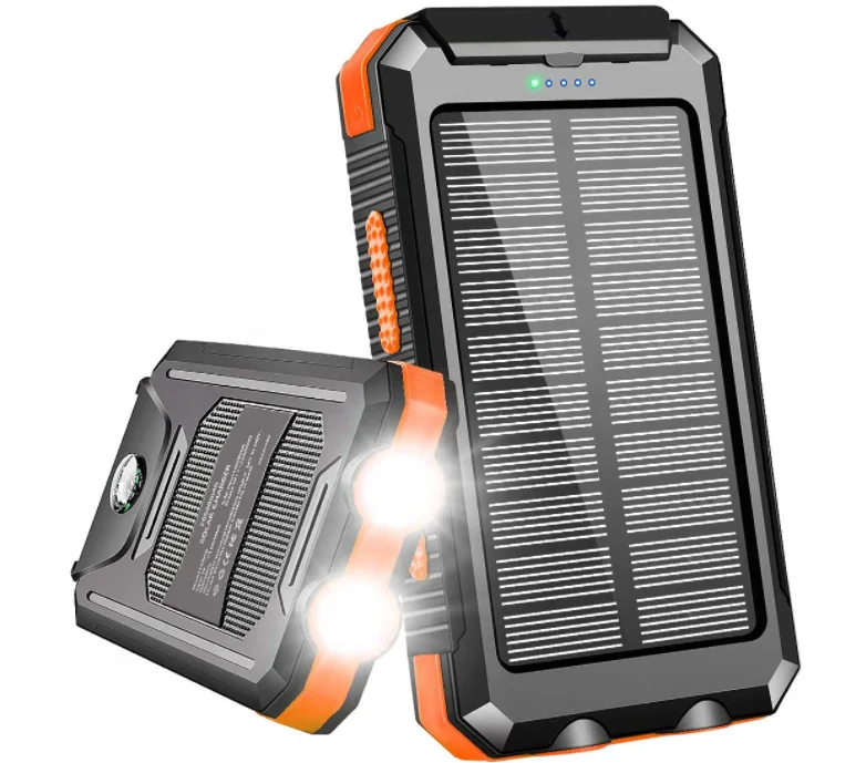 

10000mah/20000mAh S11 with solar panel portable Powerbank dual USB Cell phone Charger External Battery Power Bank with light, Black orange, black blue, black, black green