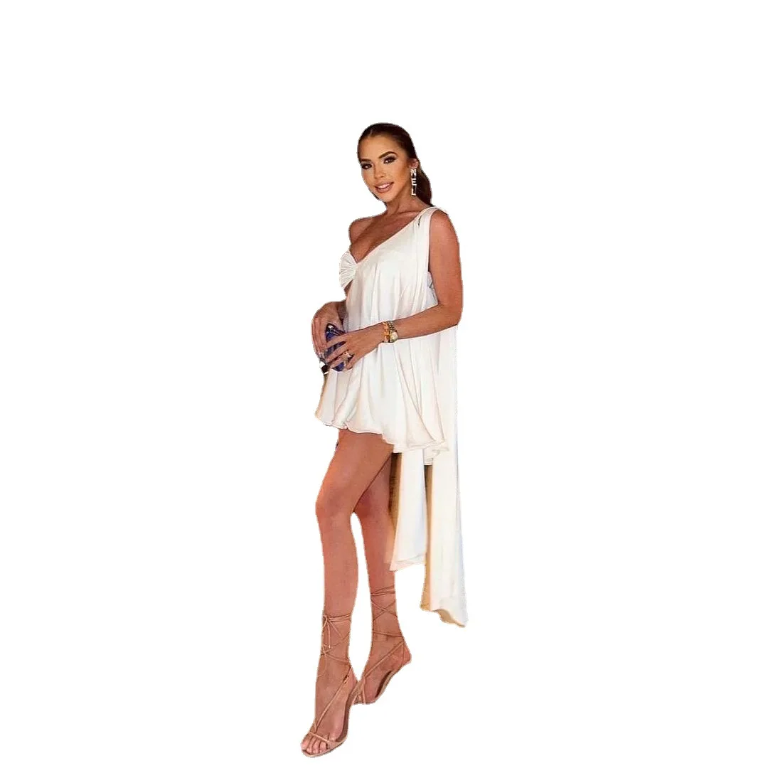 

B1204TA80 Factory Wholesale One Shoulder Lace Up Backless Solid Color Party Dress