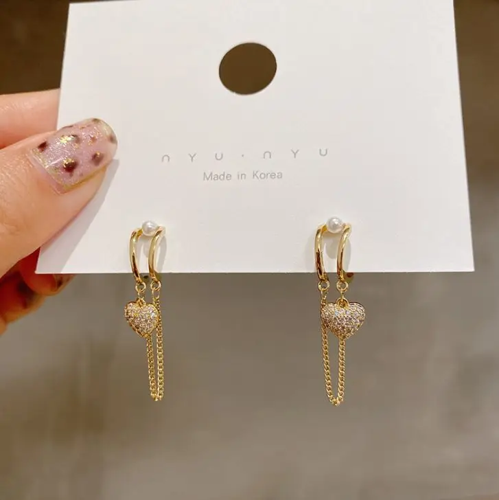 

S925 silver post love chain tassel earrings female long earrings earrings