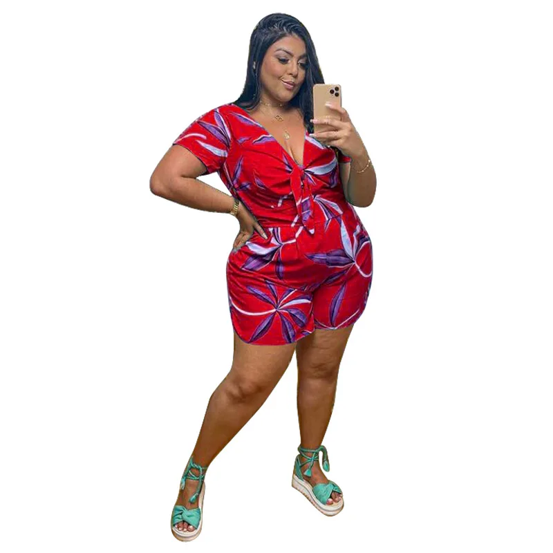

New Style Summer Clothing Fashion Casual Beach Wear Sets Short Sleeve One Piece Shorts Jumpsuit For Women, Picture