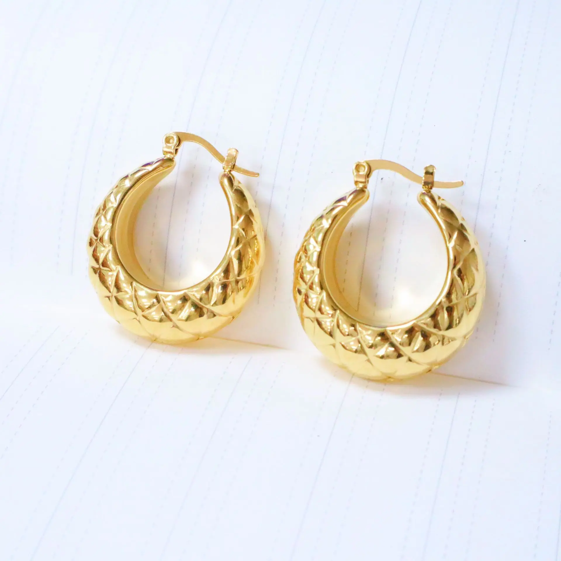 

Ins Trendy Textured Stainless Steel Chunky Hoop Earrings Geometric 316L Stainless Steel Circle Huggie Earrings