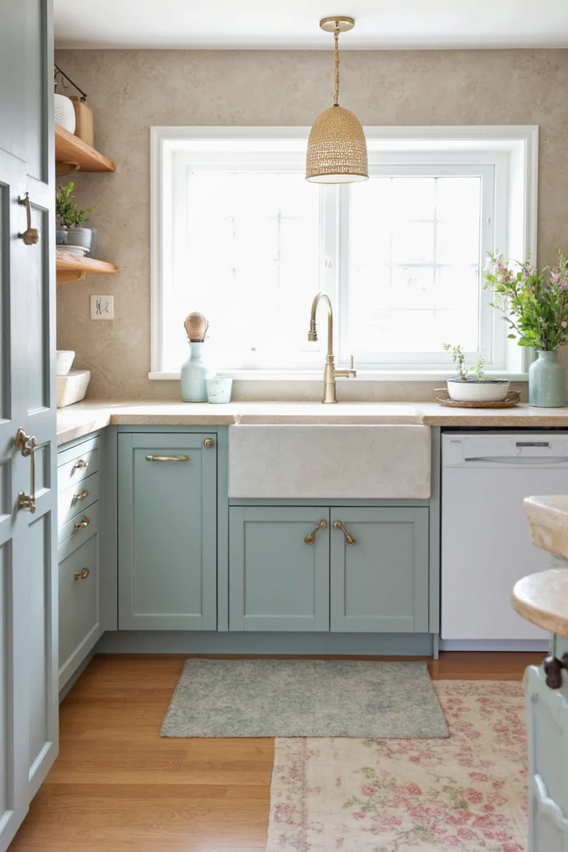 Kitchen countertop made of soapstone showing natural patina development.