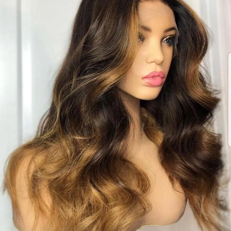 
wholesale price Long ombre color body wave 100% human hair lace frontal wig 