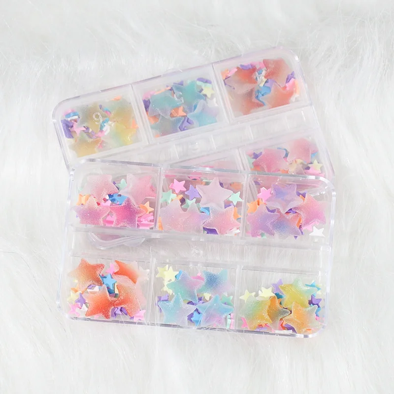 

Paso Sico 6 Slots/Box Kawaii Candy Resin Gummy Star Mixed Nail Accessories Gradient Colors DIY Nail Art Decoration