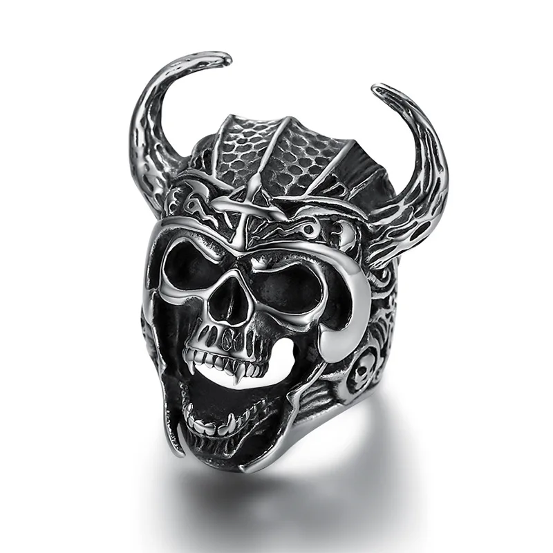 

Hip-hop punk fashion retro tauren warrior skull ring stainless steel men's accessories