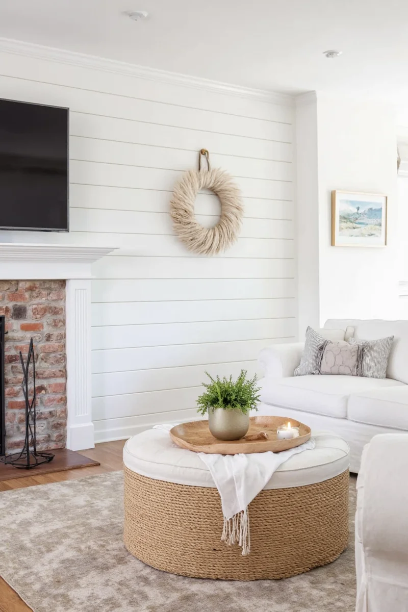 DIY installation guide showing tools and steps for hanging knotty pine panels