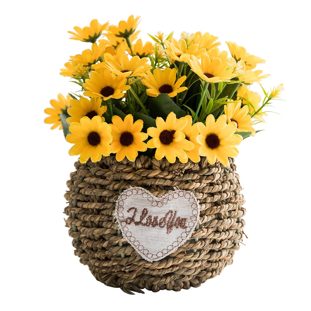 

Pastoral style straw woven silk plastic flower basket home decoration garden living room table Ornaments creative accessory gift