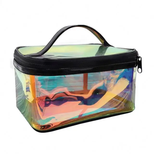 

Organizer Cosmetic Clear Large Personalized Customized Oem Rainbow Sublimation iridescent Holographic Makeup Bag