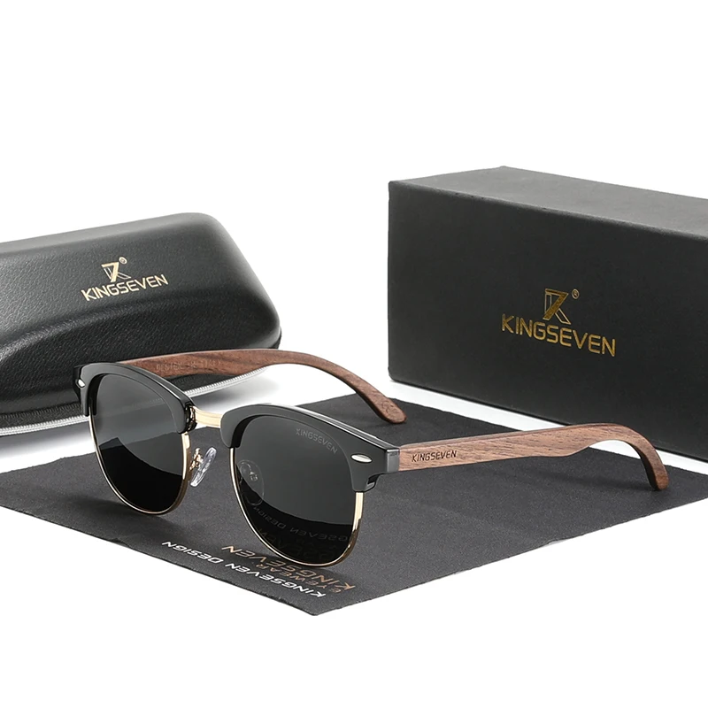 

KINGSEVEN Glasses Men Handmade 2022 Black Walnut Wooden Sun Glasses For Men Polarized UV400 Retro Eyewear Glasses Women 5516