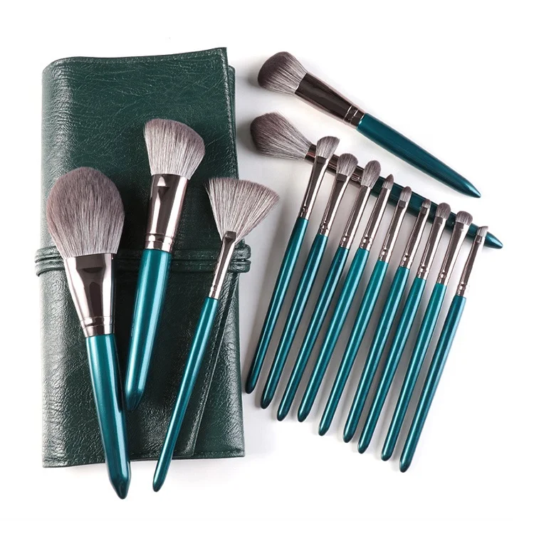 

FYD 14pcs Fashion Synthetic Hair Private Logo Makeup Brushes Blue Makeup Brushes Set With Bag, Dark blue