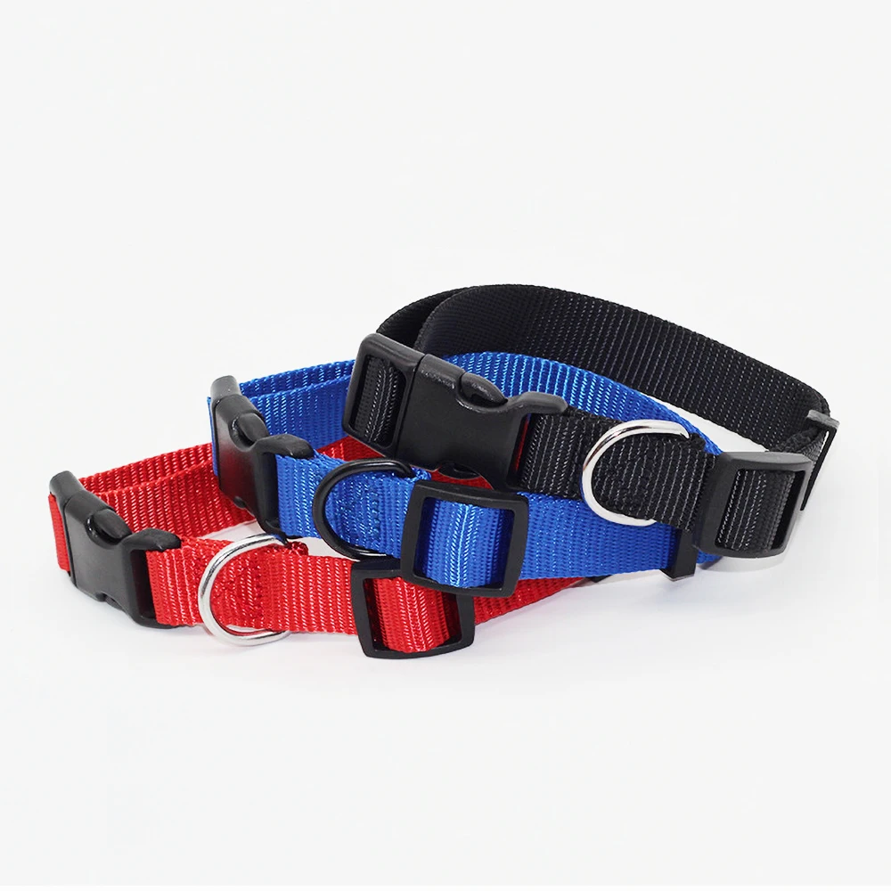 

High Quality Eco Friendly Custom Wholesale Stock Pure Color Solid Adjustable Webbing Ribbon Small Big Large Nylon Pet Dog Collar, Customized color