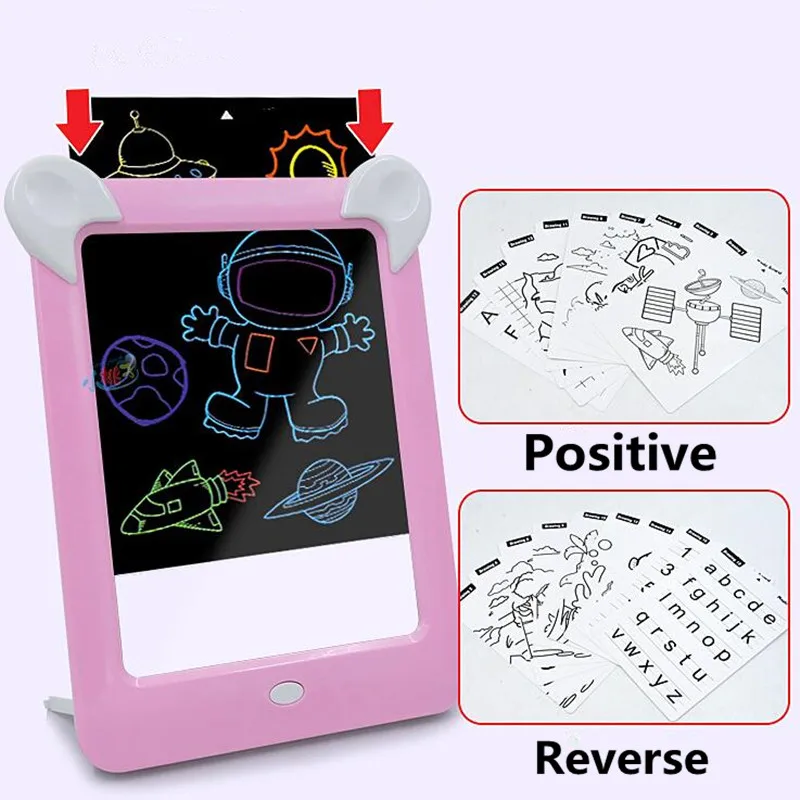 Schreiben TwoCC-3D Magic Led Board D Schreiben Zeichnen Hi-Tech tragbares Zeichenbrett für Kinder Tablet D Lernen Pink Creative Art Pad Pad mit Zeichenpinsel 
