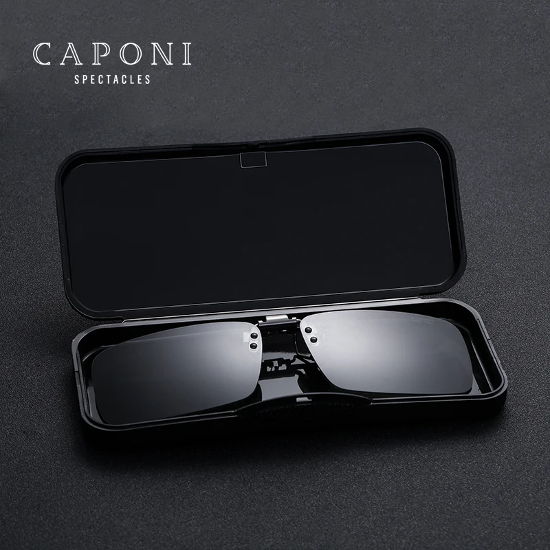 

CAPONI 2021 PC Rectangle Fashion Black Clip On Sunglasses Cover Box Case Set