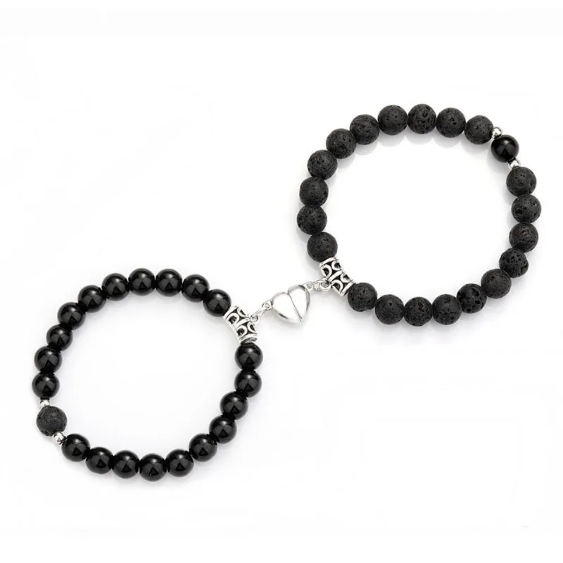 

8 mm Charms 2pcs/set Natural Stone Magnetic Couple Bracelets & Bangles Women Men Jewelry Magnet Heart Bead Bracelets, Pic