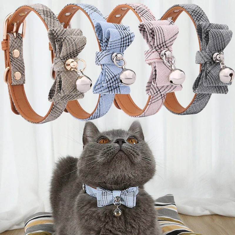 

Cute Pet Dog Leather Leash Buckle Dog Bowknot Cat Collar With Bell