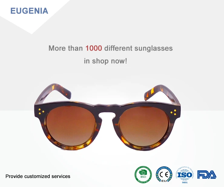 EUGENIA Custom Logo Brown Demi Tortoise Color Plastic Round Sunglasses