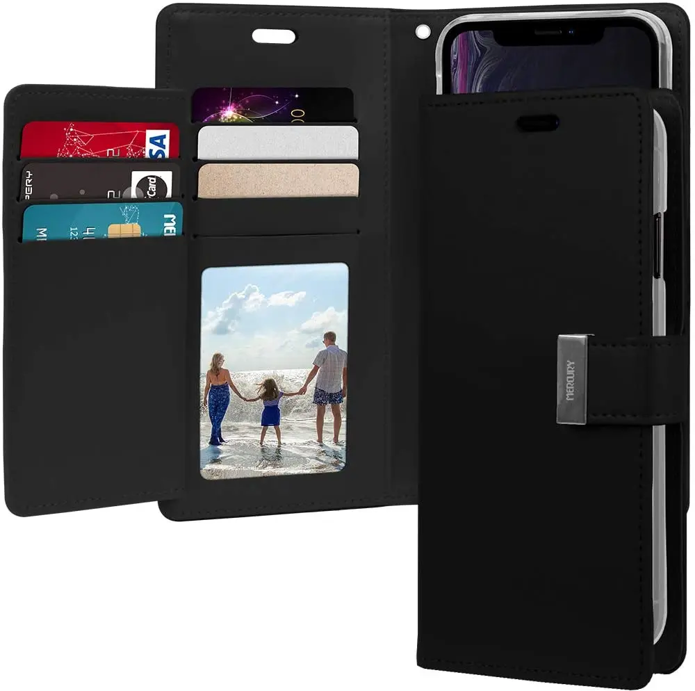 

Goospery Rich Wallet for Apple for iPhone XR Case 2021 Extra Card Slots Black Leather Flip Cover