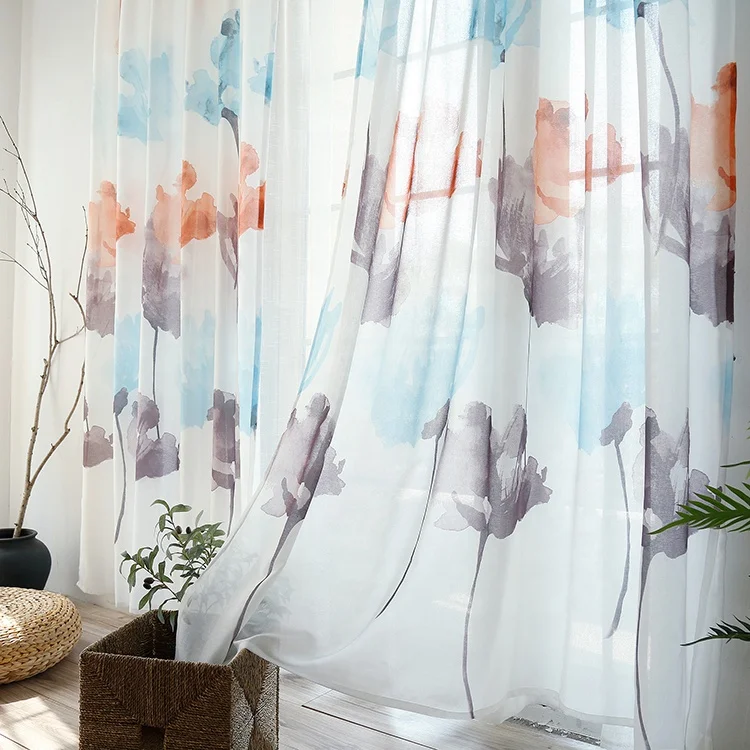 Home Accessories Printing Sheer Windows Tulle Curtain Fabric