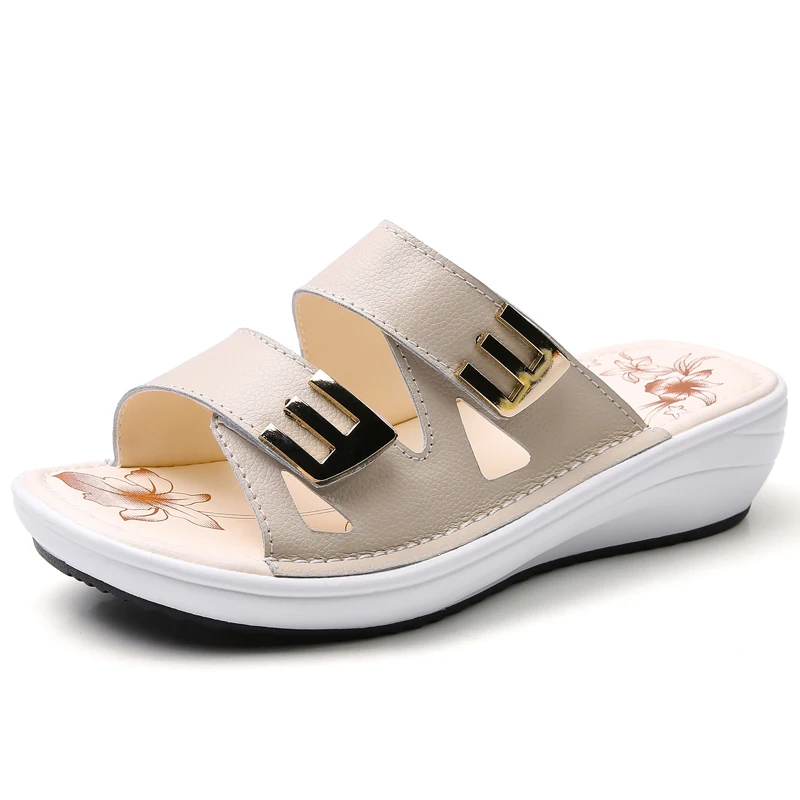 

slippers wholesale custom Chinese style fashion 2021 New summer Women's genuine leather Outdoor flat ladies slippers