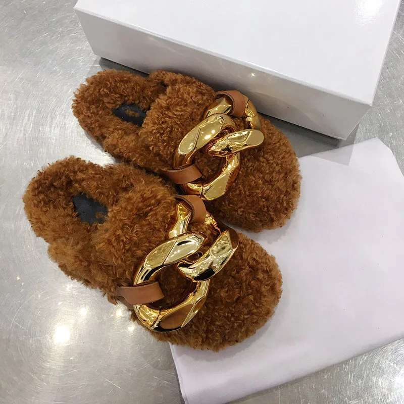 

Ladies Casual Flat Luxury Branded Leather Suede Ladies Fur Women Loafers Mules Shoes Fuzzy Teddy Bear Slipper, Customized color