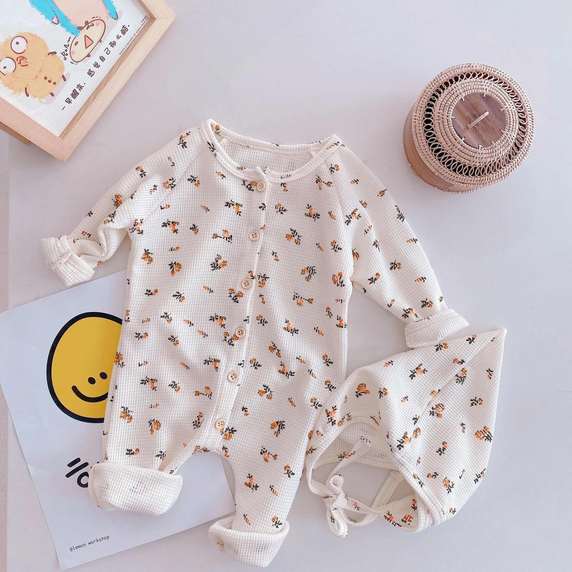 

Baby Romper 2022 Spring Infant Newborn Baby Long Sleeve Romper With Hat Jumpsuit Outfits Baby Romper