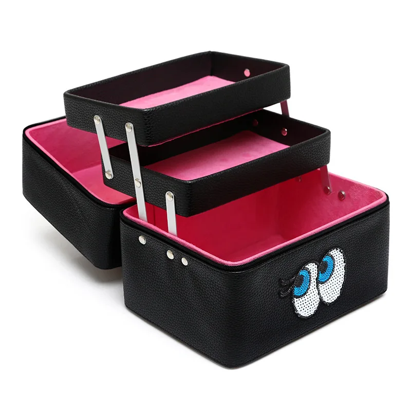 

Pu Leather Pink Black Hard Case Makeup Cosmetic Case Box Bag For Ladies, Customized