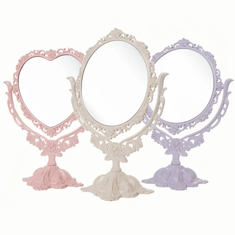

BEAU FLY Vintage Ornate Frame Mirror Home Decor Rose Decorative Desk Magnify Princess Makeup Mirror, Purple, pink, beige