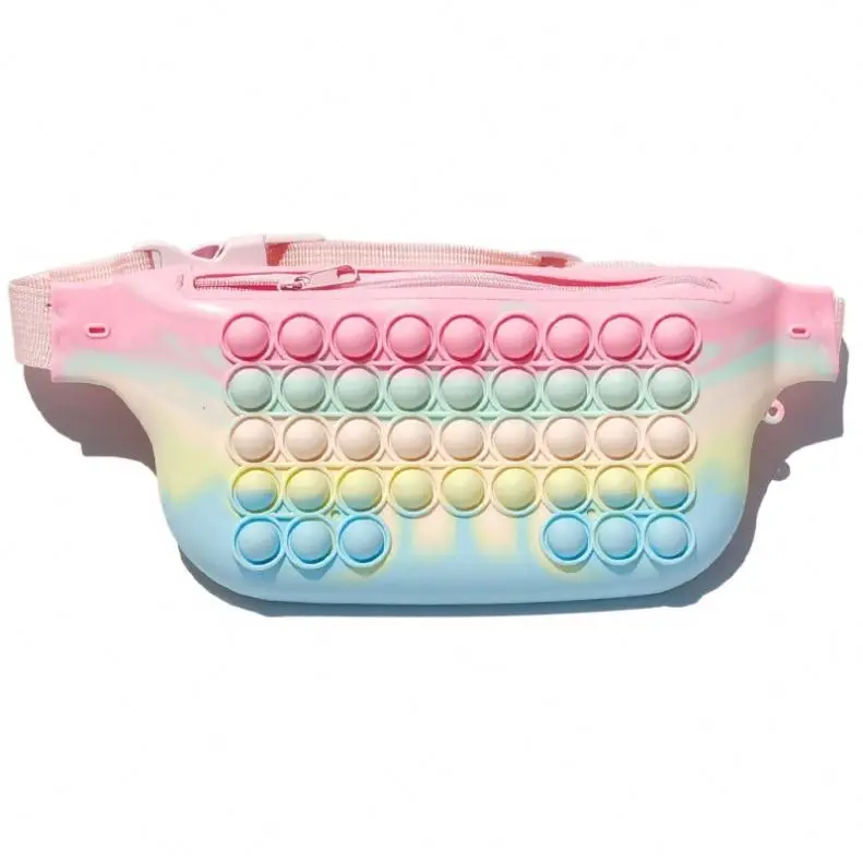 

2022 Hot Sale fashion little girl popit Cute Chain Silicone pop it kids sports fanny pack messenger bag, Multicolor
