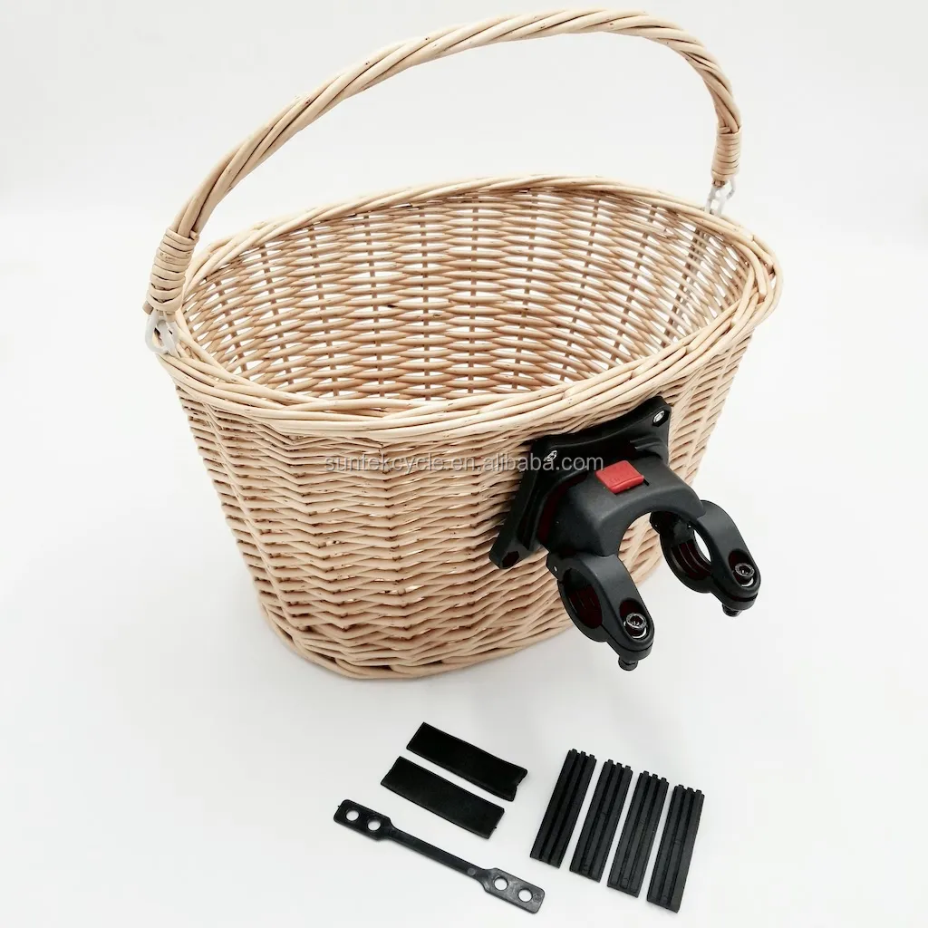 Good Quality Quick Release Rattan Bike Basket Removable Willow Bicycle
