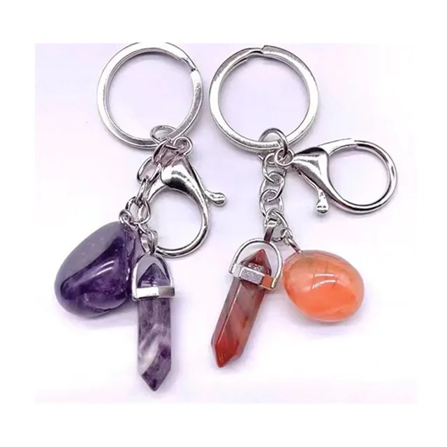 

Natural quartz metal keychains healing crystal keychain for sale
