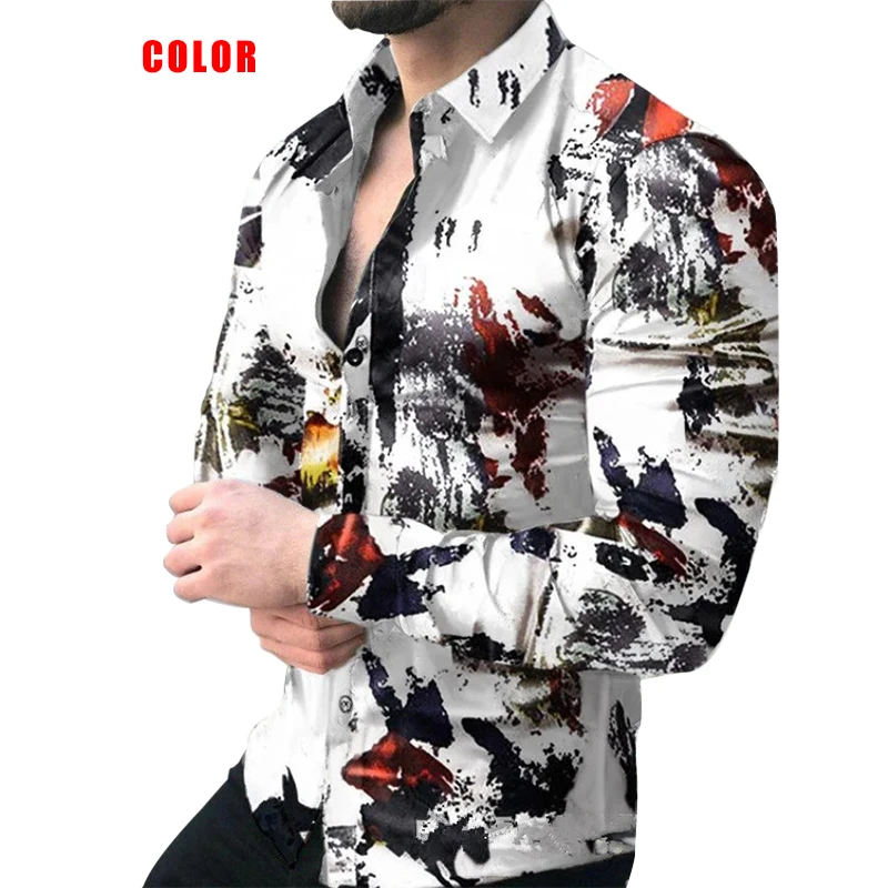 

2022 Men's Spring and Autumn New Business Slim Long Sleeve Shirt Casual Casual Printed Cardigan, Color, black & white, black 2, black & purple, blue & white