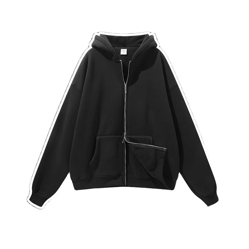 

Wholesale high quality oversized plain blank cotton fleece double zipper unisex jacket plus size mens hoodies & sweatshirts, Multi color optional