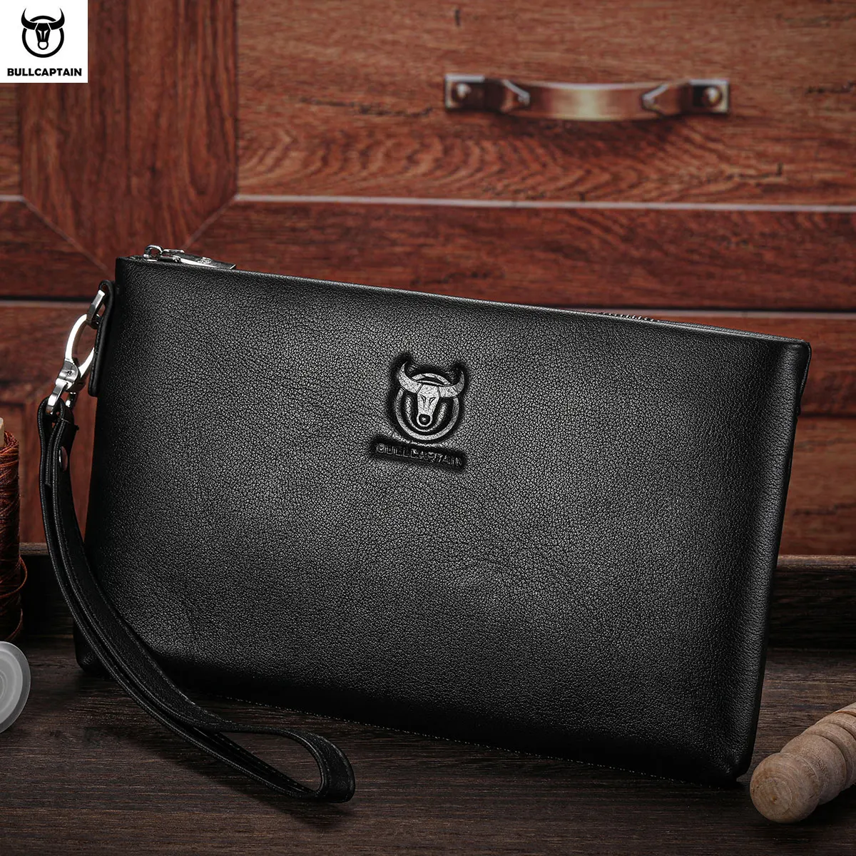 BULLCAPTAIN Men's Clutch Envelope Bag Business Casual Men's Underarm Bag Handbag Zipper Money Clip
