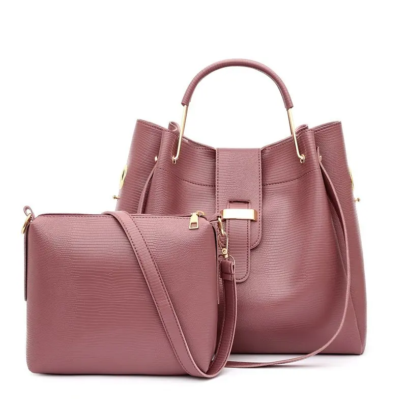 

Amazon top seller high quality metal design 2pcs fashion bags women leather purse and handbags set, Black/pink/white/brown/blue