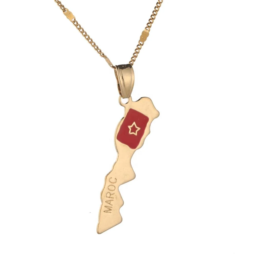 

Maroc Map Pendant Necklace Gold Color Moroccan Women Girl Map Charm Jewelry