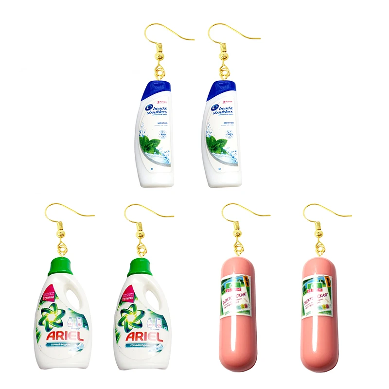 

Women Earring Made Cute Girls Eardrop Funny Gift Sweet Handmade Cartoons Mini Fruit Drink Ham Sausage Toothpaste Shampoo