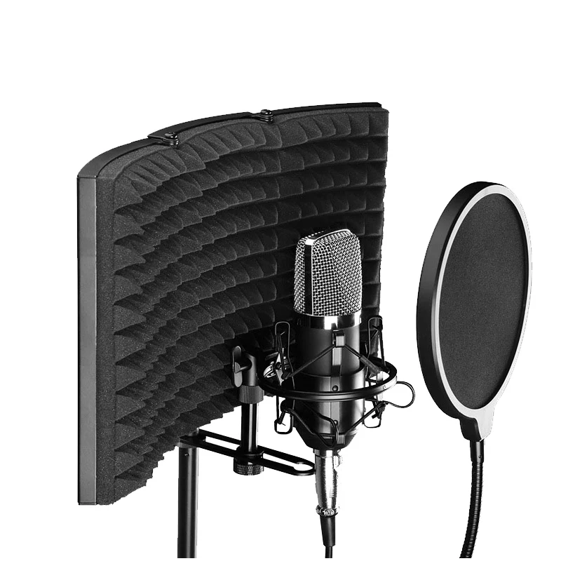 

Factory OEM microphone acoustic mic pop shield Acoustic reflection foldable studio microphone soundproof filter, Black